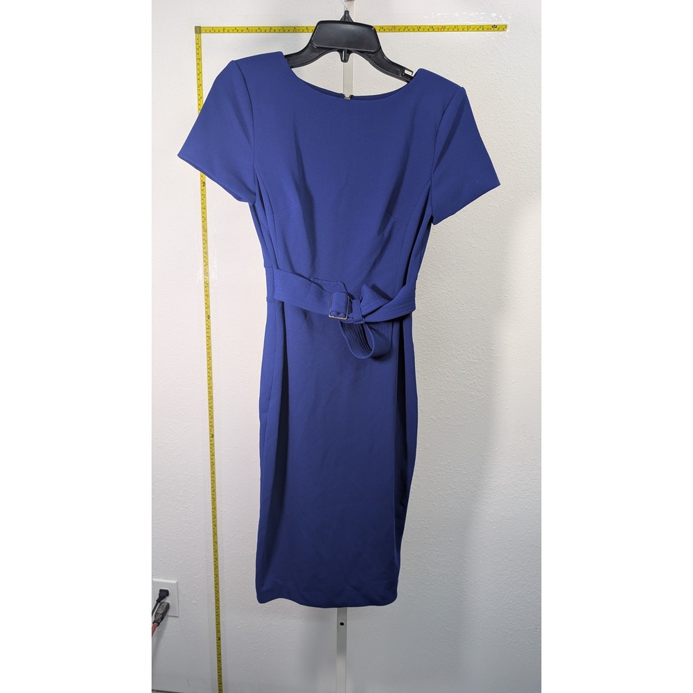 Marc New York Royal Blue Short Sleeve Belted Sheath Dress Size 2 Gold Zipper